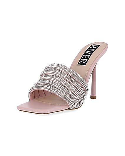 360 degree animation of product Pink diamante heeled mules frame-0