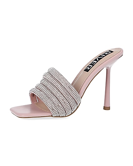 360 degree animation of product Pink diamante heeled mules frame-2