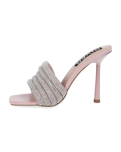 360 degree animation of product Pink diamante heeled mules frame-3