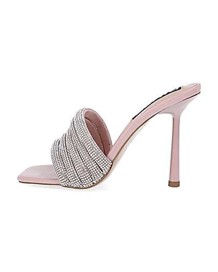 360 degree animation of product Pink diamante heeled mules frame-4