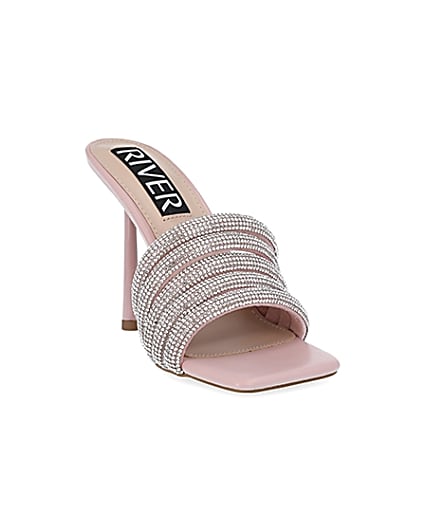360 degree animation of product Pink diamante heeled mules frame-19