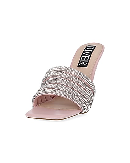 360 degree animation of product Pink diamante heeled mules frame-23
