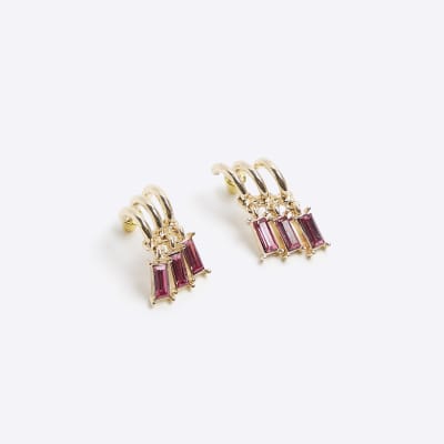 Pink diamante hoop earrings River Island