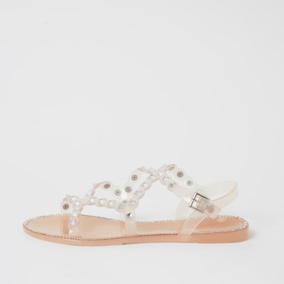 Pink diamante jelly sandals | River Island