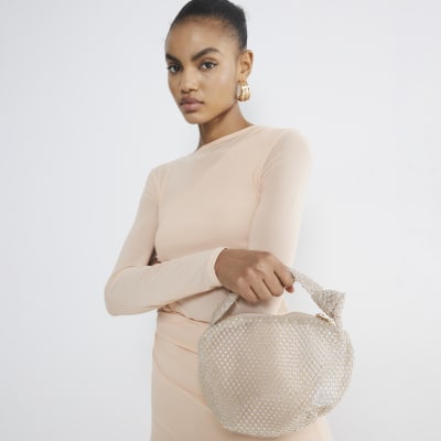 Pink Diamante Mesh Scoop Bag
