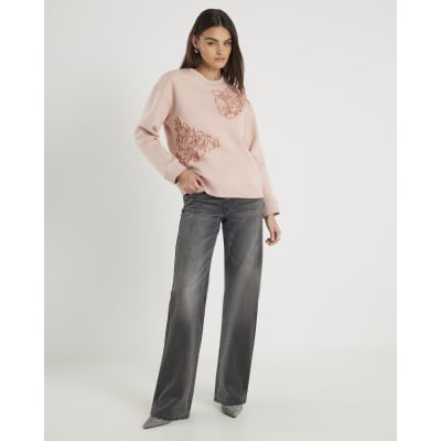 Pink Diamante Ruffle Sweatshirt