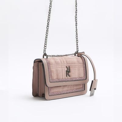 Pink diamante trim shoulder bag River Island
