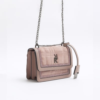 Pink diamante trim shoulder bag | River Island