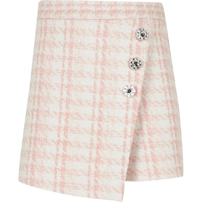 Pink dogtooth wrap skort River Island