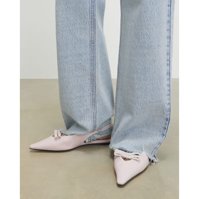 Pink Double Bow Sling Back Flat Shoes