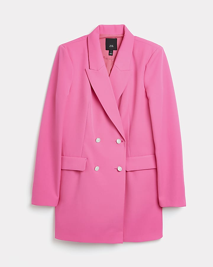 Pink double breasted blazer playsuit | River Island