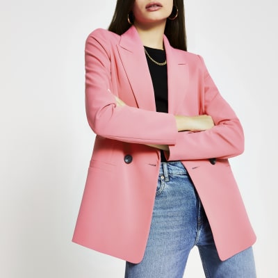 Pink double breasted blazer | River Island
