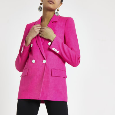 Pink double breasted boyfriend blazer