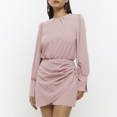 Pink drape skort playsuit River Island