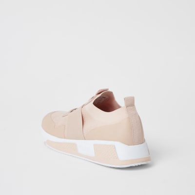 Pink elasticated knitted runner trainers