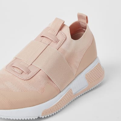 Pink elasticated knitted runner trainers