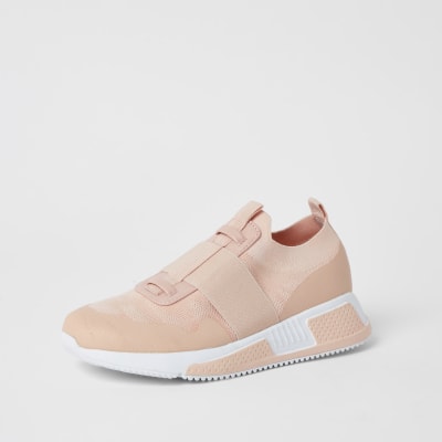 Pink elasticated knitted runner trainers