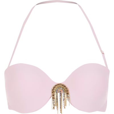Pink embellished balconette bikini top