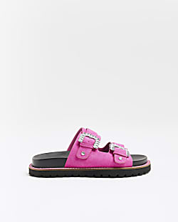 Pink embellished buckle sandals