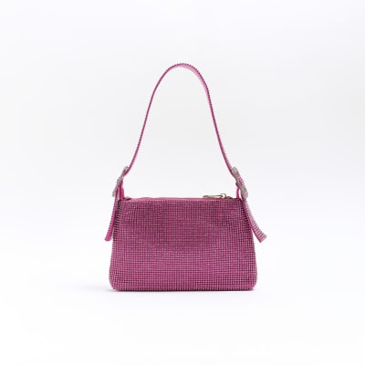 Pink embellished buckle shoulder bag River Island