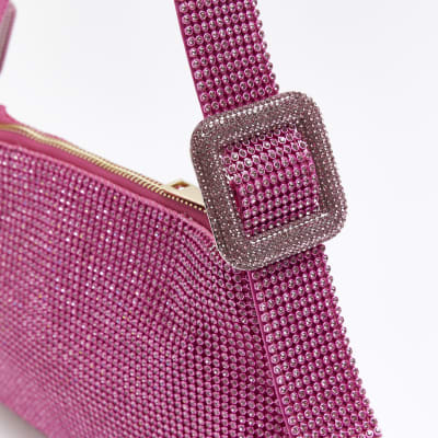 Pink embellished buckle shoulder bag River Island