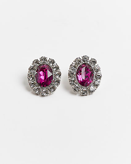 Pink embellished stud earrings