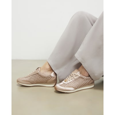 Pink Embellished Woven Trainers
