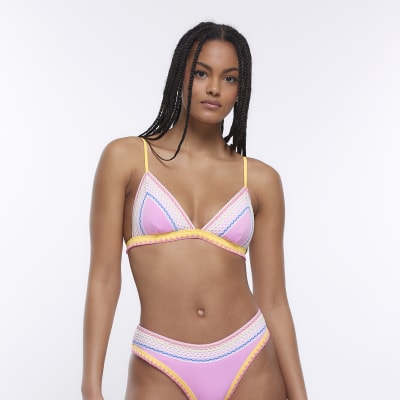 River Island monogram bandeau bikini top in pink