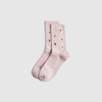Pink Embroidered Heart Socks