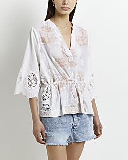 Pink embroidered lace blouse