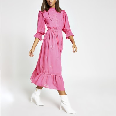 river island pink midi dress