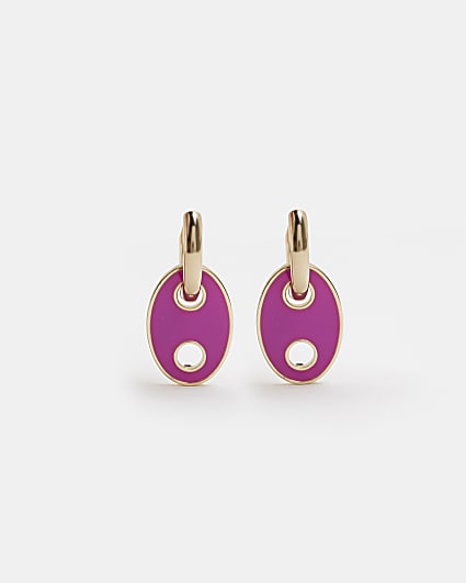 Pink enamel drop hoop earrings