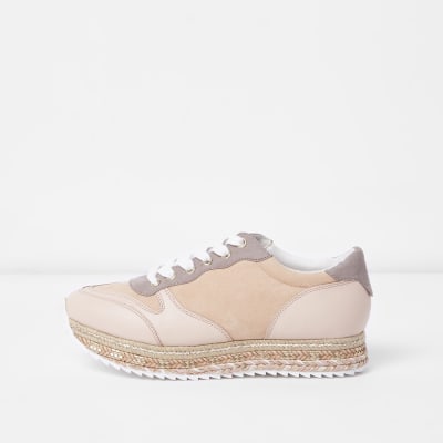 Pink espadrille lace-up runner trainers