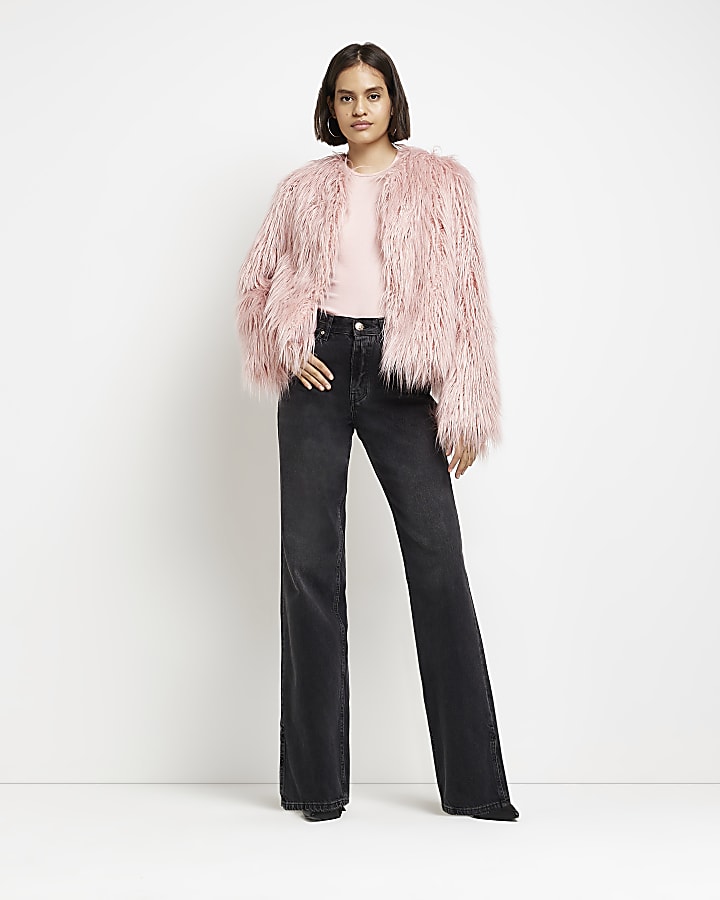 Pink faux fur coat