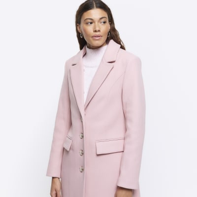 Pink Faux Fur Collar Longline Coat