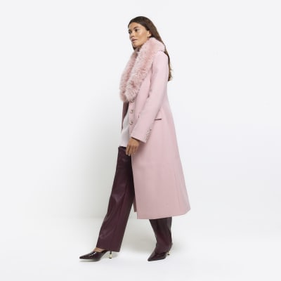 River Island Womens Pink Faux Fur Coat - S