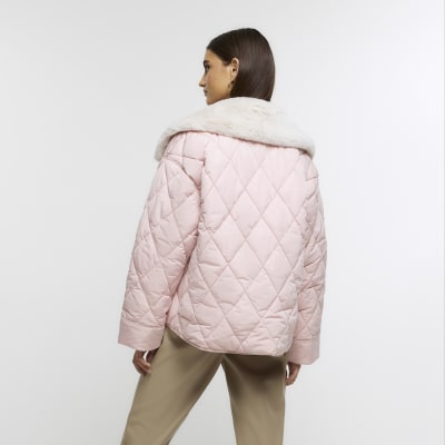 River Island faux fur jacket in light pink
