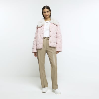 River island pink hot sale fur coat