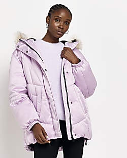 Pink faux fur hooded puffer jacket
