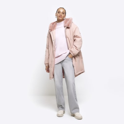 River Island faux fur jacket in light pink