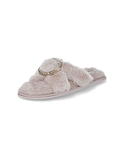 360 degree animation of product Pink faux fur ring crossover slippers frame-0