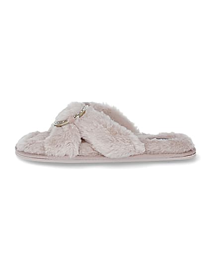 360 degree animation of product Pink faux fur ring crossover slippers frame-3