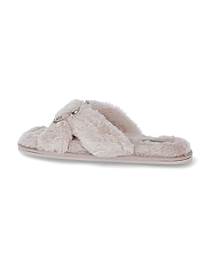 360 degree animation of product Pink faux fur ring crossover slippers frame-4