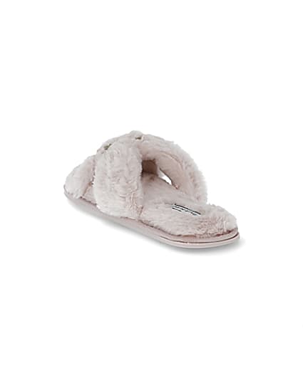 360 degree animation of product Pink faux fur ring crossover slippers frame-7