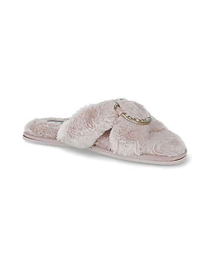 360 degree animation of product Pink faux fur ring crossover slippers frame-17