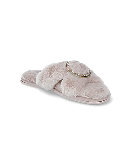 360 degree animation of product Pink faux fur ring crossover slippers frame-18