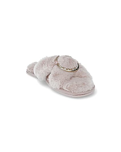 360 degree animation of product Pink faux fur ring crossover slippers frame-19