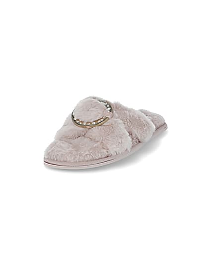 360 degree animation of product Pink faux fur ring crossover slippers frame-23