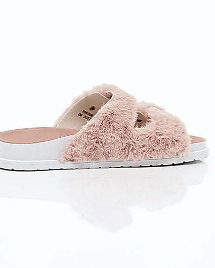 360 degree animation of product Pink faux fur strap sandals frame-11