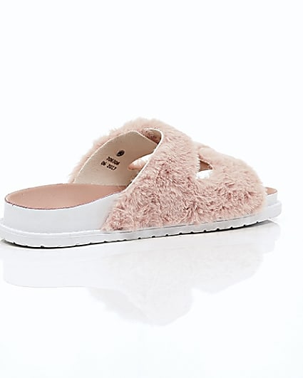 360 degree animation of product Pink faux fur strap sandals frame-12